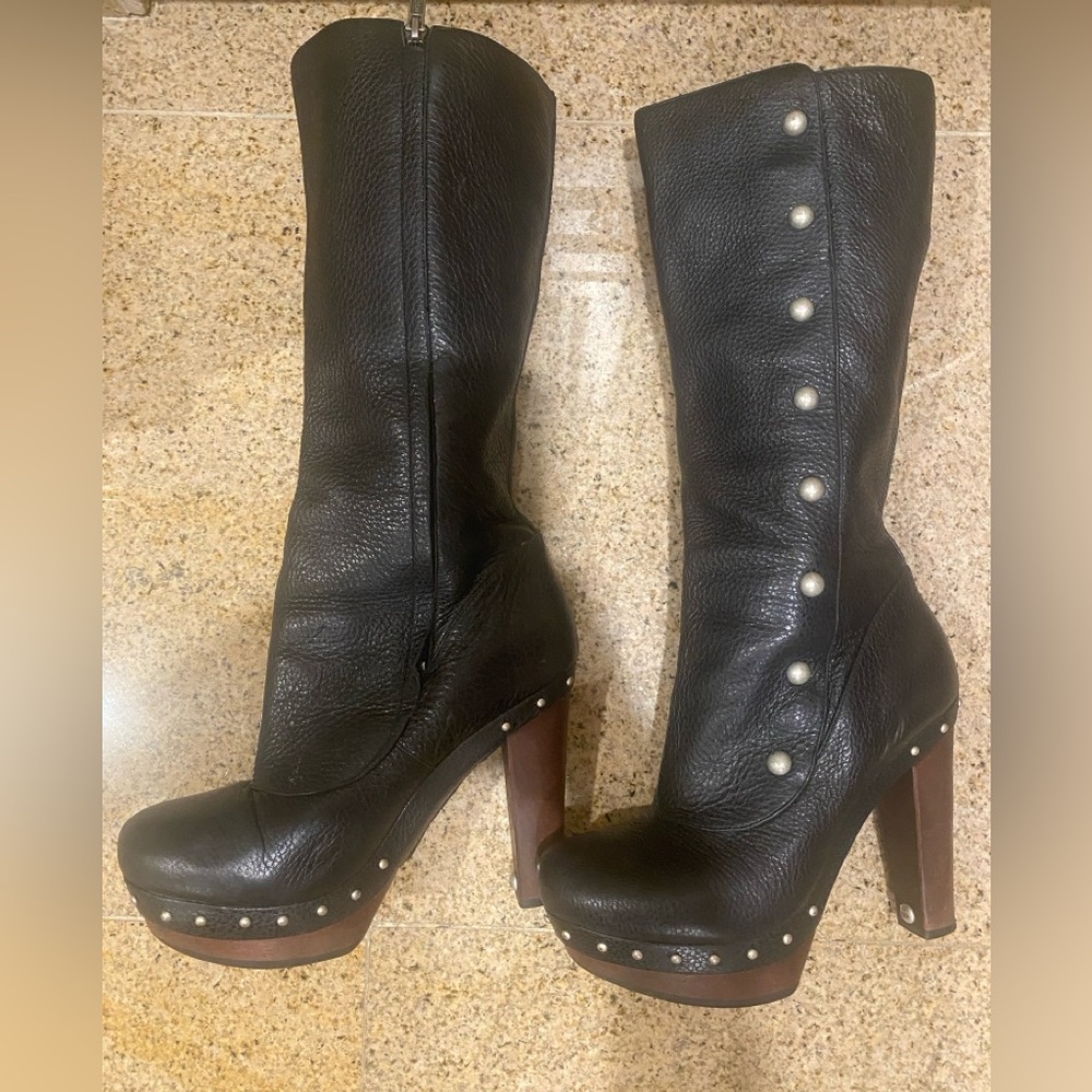Ugg Black Genuine Leather Boots With Silver Studs… - image 2